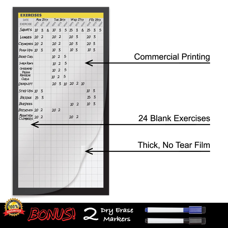 Dry Erase Workout Calendar Poster - Fitness Calendar, Workout Planner, To-Do List