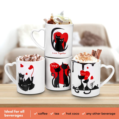 Womans Gifts Ideas of 4 Cute Cat Cups Romantic Coffee Cat Mugs Wedding Gifts, 12 Oz