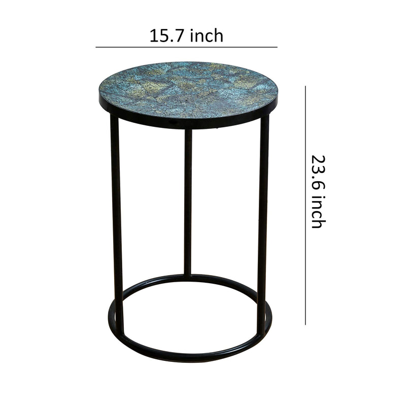 Mosaic Black Metal Round Side Table - Plant Stand - Bistro Table - Glass Top