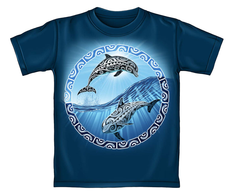 Tribal Dolphins Navy Youth Tee Shirt (Medium 8/10