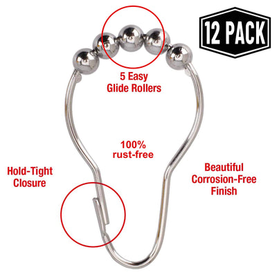 2lbDepot Shower Curtain Rings Hooks - Chrome Finish - Premium 18/8 Stainless Steel