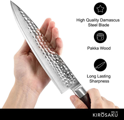 Kirosaku Premium Damascus Kitchen Knife 20cm - Extremely Sharp Kitchen Knife Made