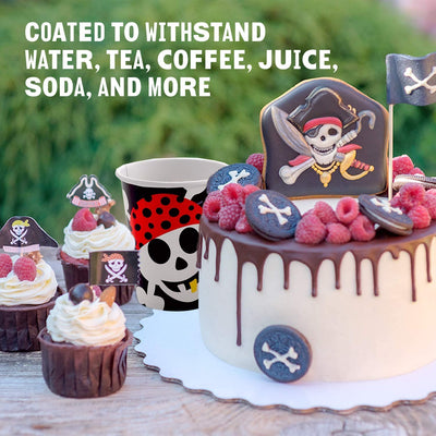 Kicko Pirate Paper Cups - 32 Pack - 9 Ounces - Disposable Drinking Glasses - Dinner