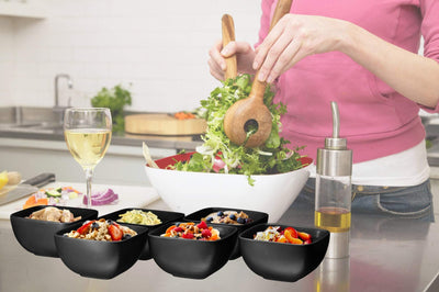 Bruntmor Large Porcelain Square Bowls - 26 Oz Durable Ceramic Bowls set of 12, Black chip