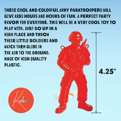 Kicko Plastic Army Parachute Men - Paratroopers - 4.25 Inches - 10 Pack - Assorted Colors