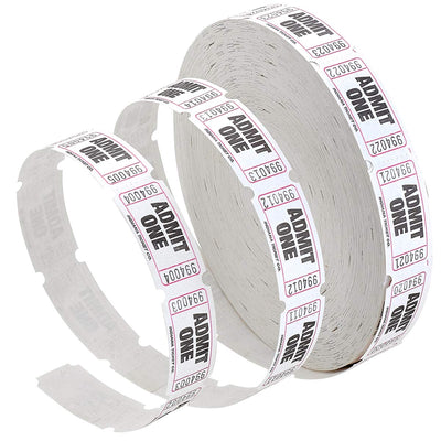 Kicko Admit 1 Single Ticket Rolls - White - 2000 per Roll - Carnival Tickets - Concert