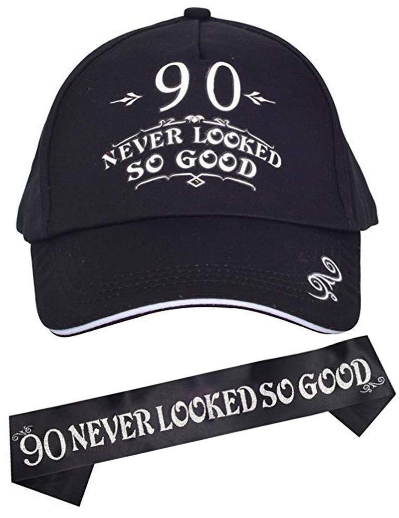 90Th Birthday Gifts For Men, 90Th Birthday Hat And Sash Men, 90 Never Looked So Good