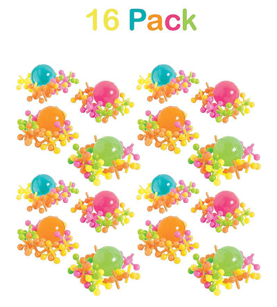 Kicko Plastic Jacks Set Jacks Game - Assorted Neon Colors - Pack of 16-10 Jacks and 1 Ball