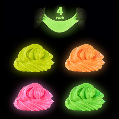 Squeeze Craft Glow in The Dark Frudge Putty - 4 Pack - Multicolor Neon Sludgy Goo Fidget