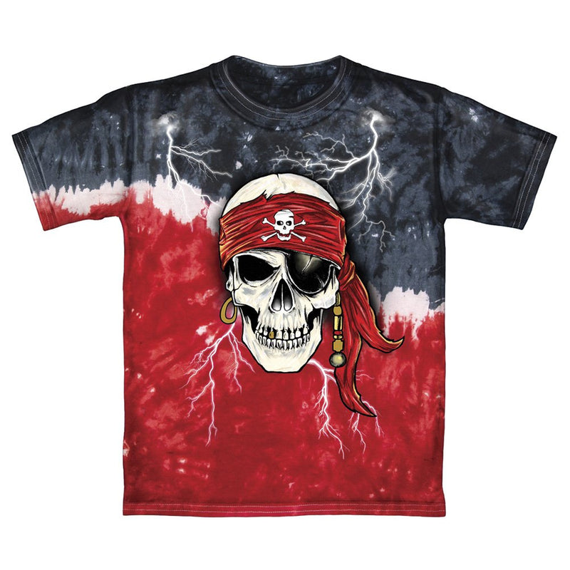 Pirate Skull Glow in The Dark Tie-Dye Adult Tee Shirt (Adult Medium) Red