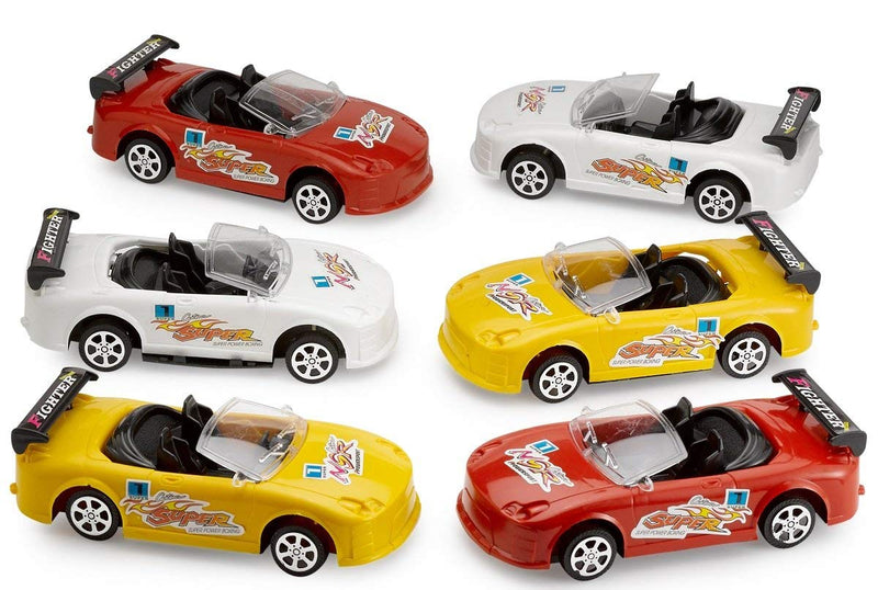 Kicko Friction Powered Pullback Race Cars - 6 Pack - Fast Speed Convertibles - Multicolor