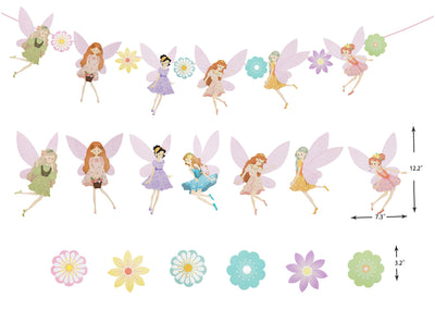 Fairy Birthday Decoration, Flower Fairies Girls Birthday Banner, Pink and Gold Happy