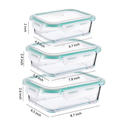 Glass Meal Prep Containers-Glass Food Storage Containers with Lids-Lunch Containers,3 Pack