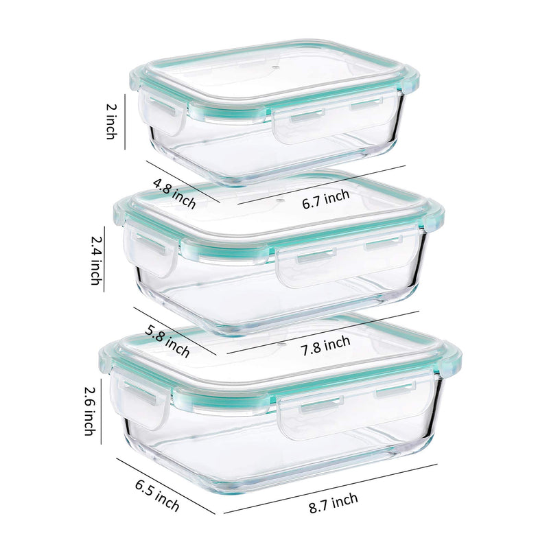 Glass Meal Prep Containers-Glass Food Storage Containers with Lids-Lunch Containers,3 Pack