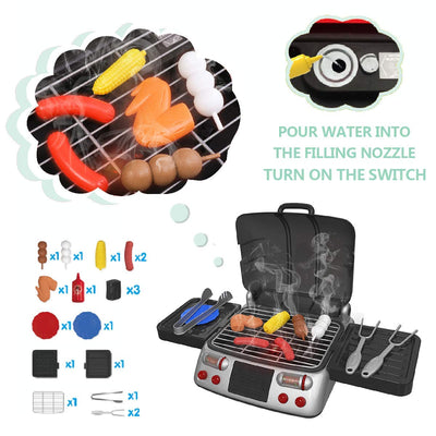 Pretend Play BBQ Grill for Kids with Lights, Sizzling Sounds and Smoke - 19 Piece Playset