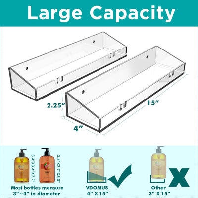 Acrylic Bathroom Shelves, Wall Mounted No Drilling Thick Clear Storage & Display