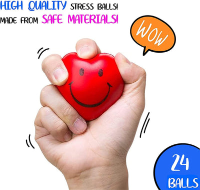 Heart Stress Balls - Valentines Day Red Hearts 3" Smile Face Squeeze Stress