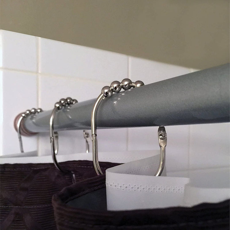 Wide Shower Curtain Rings/Hooks Set, Decorative Brushed Satin Nickel Finish, Easy Glide