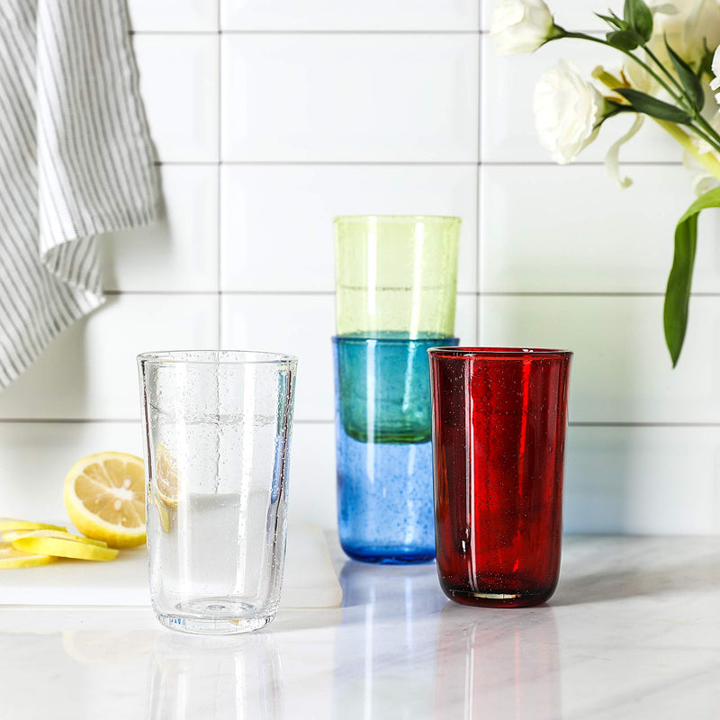 Artisan Crafted Hand Blown Glass Tumblers,Colored Bubble Water Glasses,8.5 OZ of 4 Colors