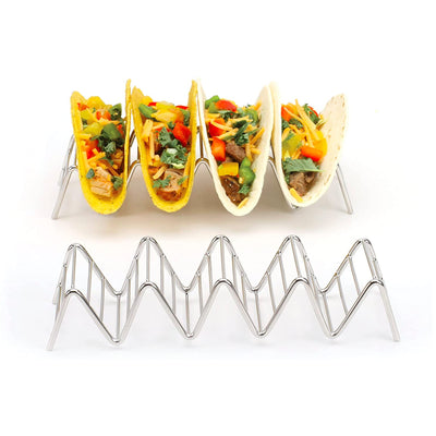 Taco Holders Set of 2 Premium Stainless Steel Stackable Stands, Each Rack Holds 4 or 5