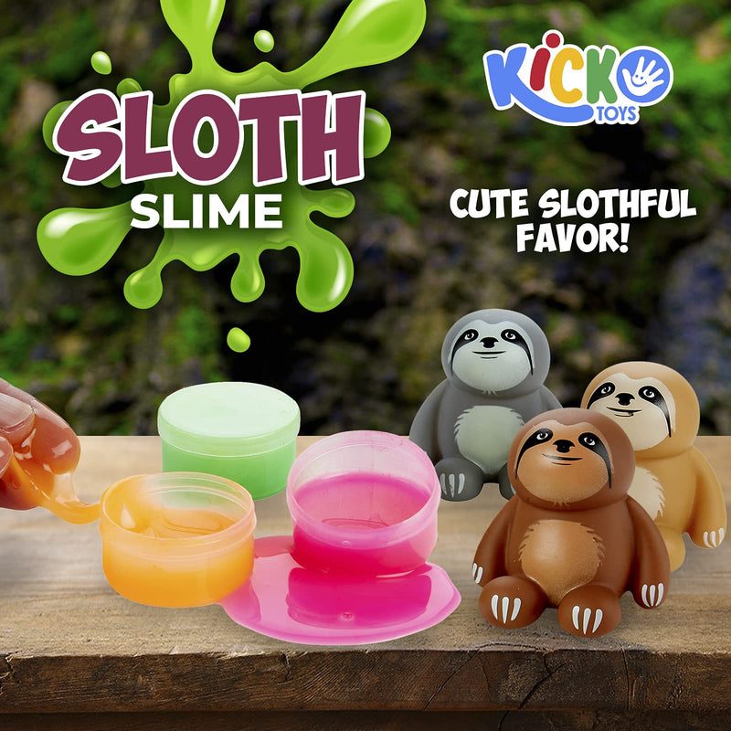 Kicko Sloth Slime - 6 Pack - Gooey Slime in a 2 Inch Clear Tub with a Sloth Lid - Party