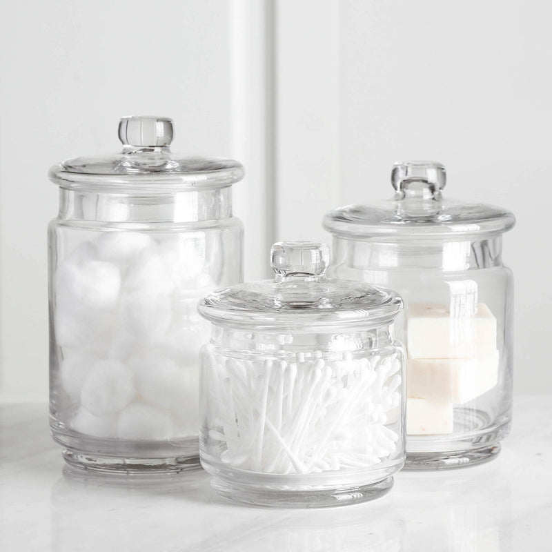 Whole Housewares Clear Glass Apothecary Jars-Cotton Jar-Bathroom Storage Organizer