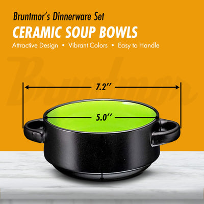 19oz Ceramic Soup Bowls with Handles - Oven Safe Bowls for French Onion Soup, Green Oven