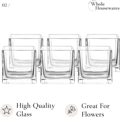 3" Square Glass Vase, Candle Holder, 6 Pack Clear Cube