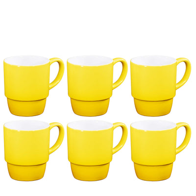 Ceramic Stacking Coffee Mug Tea Cup Dishwasher Safe Set Of 6 - Large 18 Ounce,