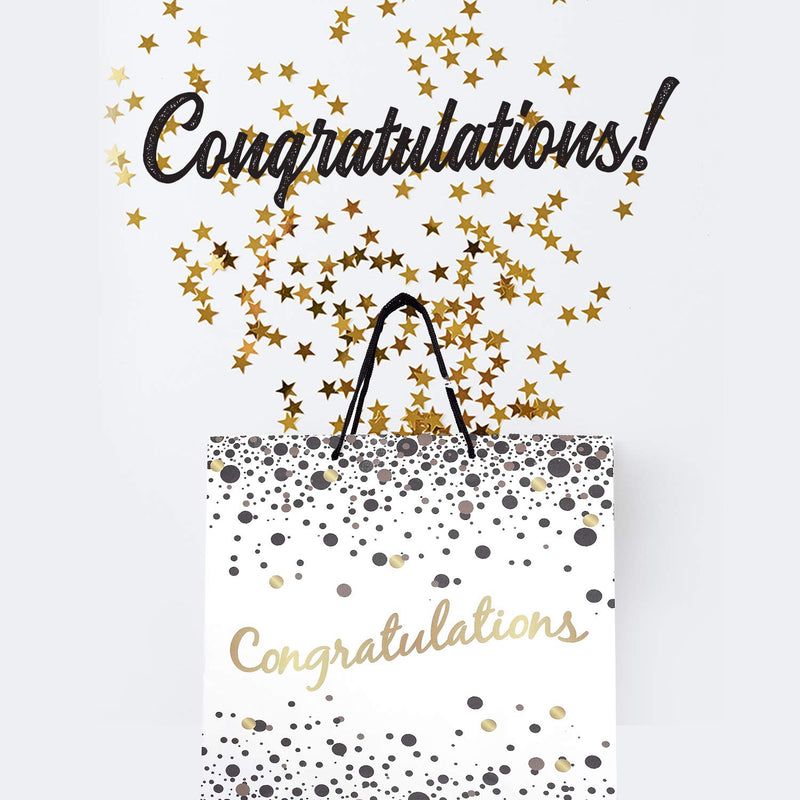 Kicko Speckled Black and Gold Congratulations Gift Bags - 3 Pack - 13 Inches - for Party