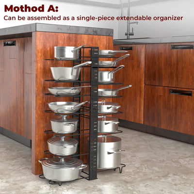 Expandable Pot Rack Organizer With 4 Diy Storage Positions, Length Adjustable And Max