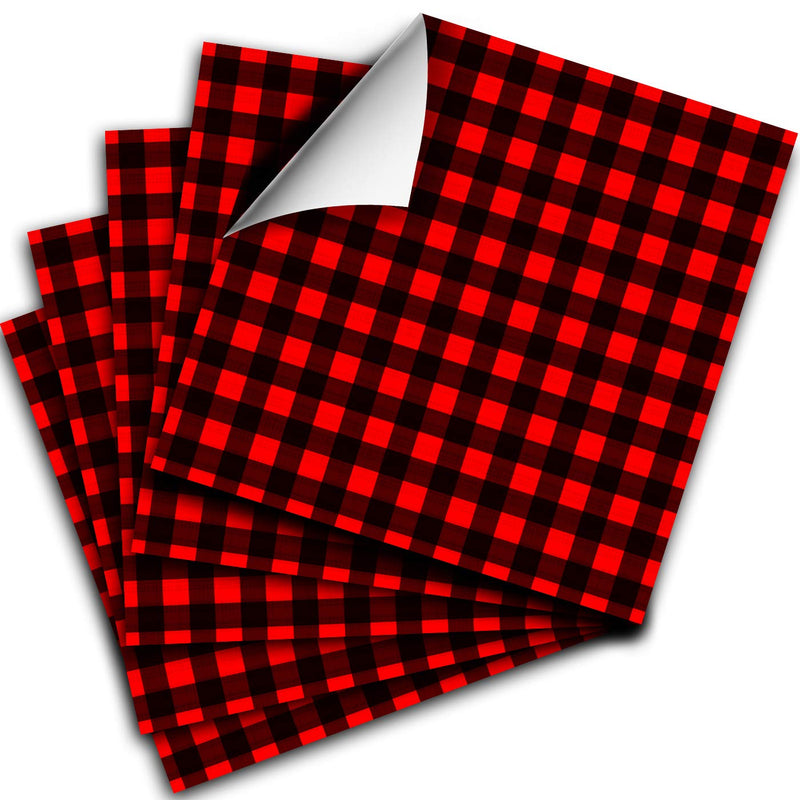 Craftopia Buffalo Plaid Vinyl Self Adhesive Sheets | 5-Pack 12 x 12 | Red and Black