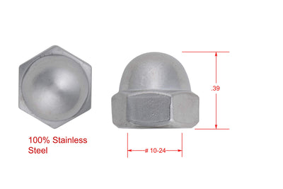 10-24 Stainless Acorn Cap Nut (100 Pack), by Bolt Dropper, 304 (18-8) Stainless Steel