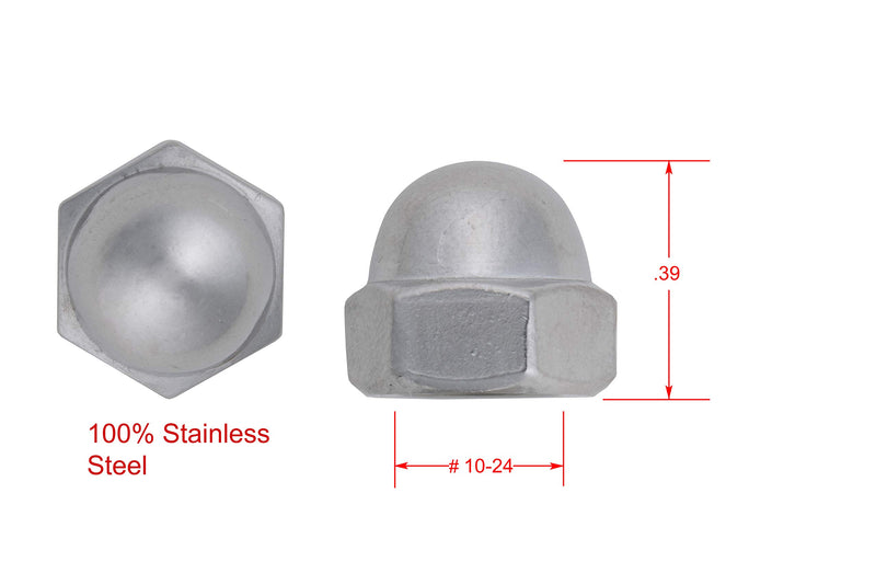 10-24 Stainless Acorn Cap Nut (100 Pack), by Bolt Dropper, 304 (18-8) Stainless Steel