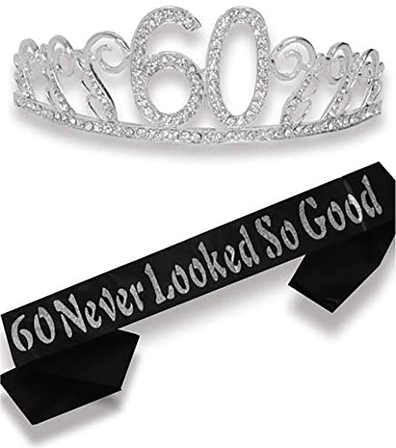 60th Birthday Gifts for Women, 60th Birthday Tiara and Sash Silver, HAPPY 60th Birthday