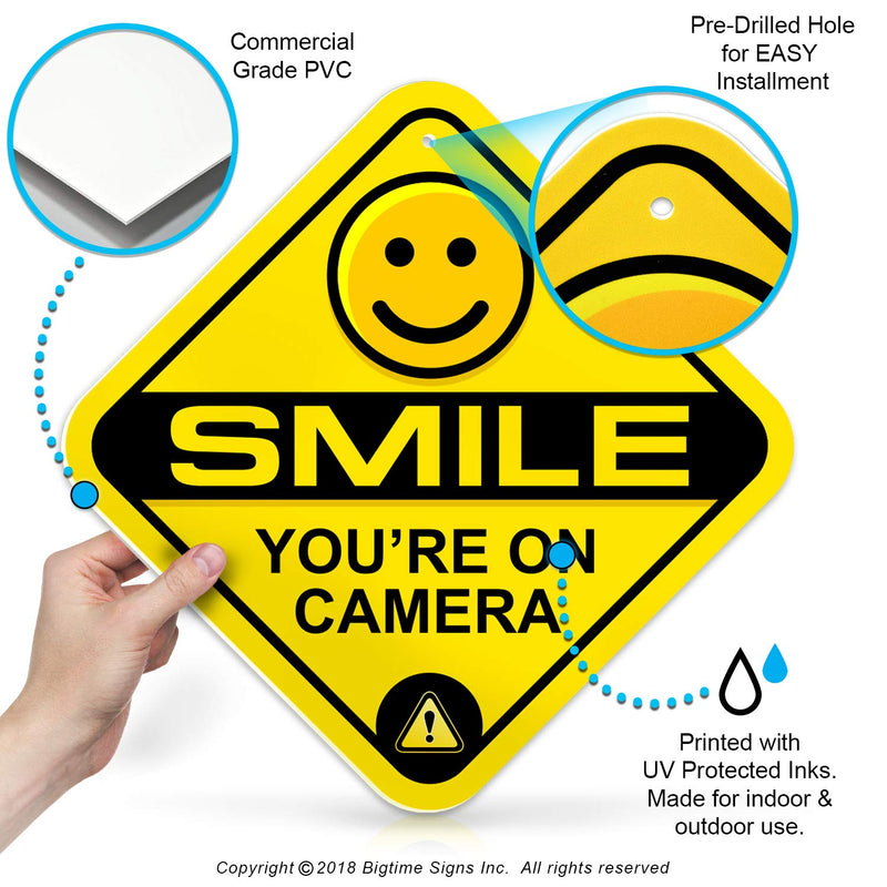 Signs Smile Your On Camera Signs  Security System Surveillance Camera Sign - 12"