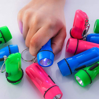 Kicko Mini Flashlight Keychain - 24 Pack - Assorted Colors, Green, Light Blue And Pink