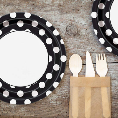 Kicko Midnight Black Polka Dot Paper Plates - 32 Pack - 9 Inches - Disposable Dinner