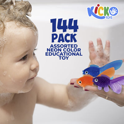 Kicko Plastic Vinyl Goldfish - Pack of 144 Assorted Neon Color Educational Toy - Enhance