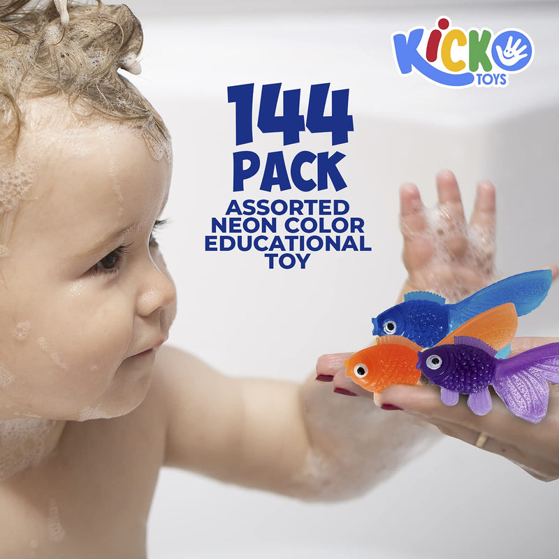 Kicko Plastic Vinyl Goldfish - Pack of 144 Assorted Neon Color Educational Toy - Enhance