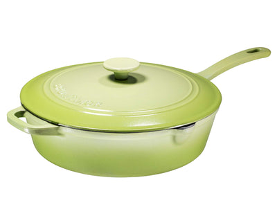 Enameled Cast Iron Skillet Deep Saut Pan with Lid, 12 Inch, Matte Green, Superior Heat