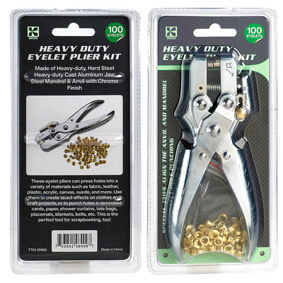 Katzco Eyelet Grommet Pliers Kit - 1 Hole Punch, 100 Gold Grommets - For Leather, Canvas