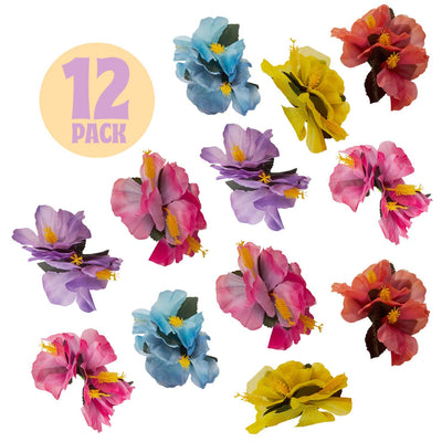 Kicko Hawaiian Flower Hair Clip, 12 Tropical Hibiscus Luau Hulahair Clip - Cool and Fun