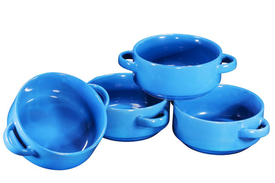 19oz Ceramic Soup Bowls with Handles - Oven Safe Bowls for French Onion Soup, Blue Oven