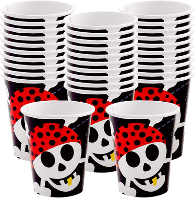 Kicko Pirate Paper Cups - 32 Pack - 9 Ounces - Disposable Drinking Glasses - Dinner