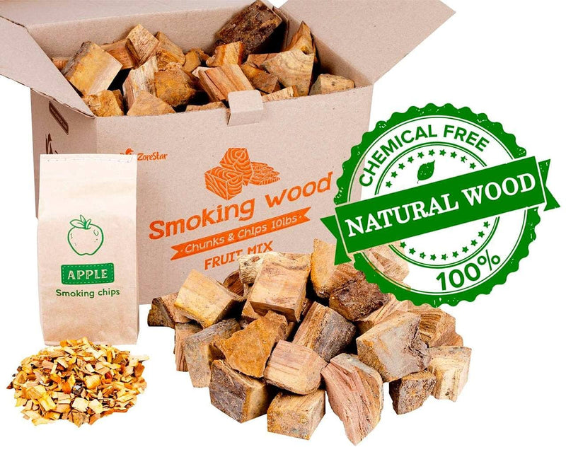 Zorestar Apple Wood Chunks - 10-12lb of Smoking Wood for Grilling and BBQ + 1pc of Apple