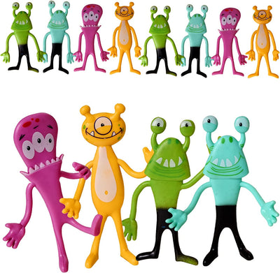 Kicko Bendable Monsters - 12 Pack of 4 Inch Rubbery, Friendly Creatures - Stress Reliever