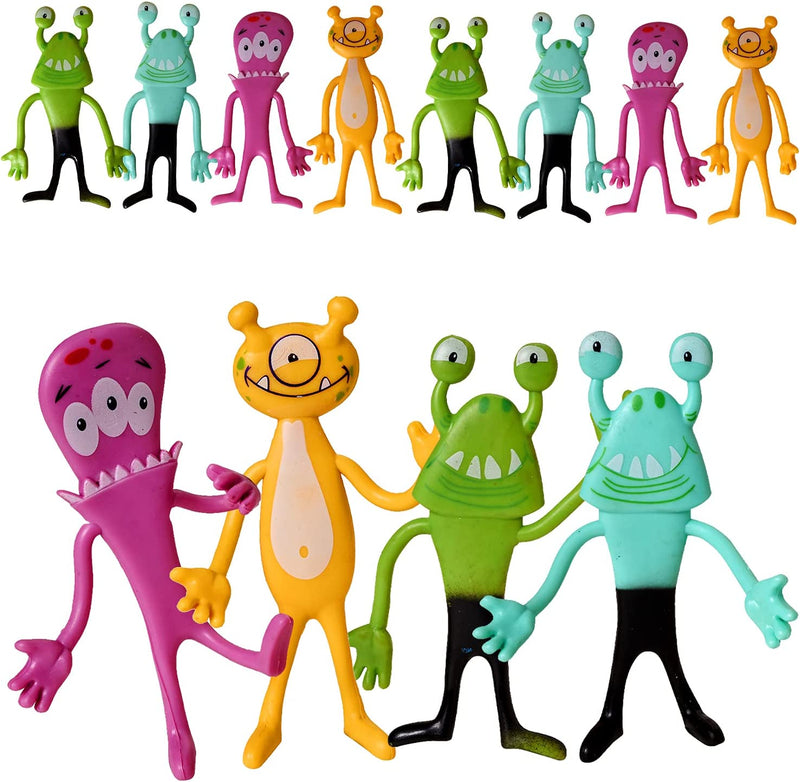 Kicko Bendable Monsters - 12 Pack of 4 Inch Rubbery, Friendly Creatures - Stress Reliever