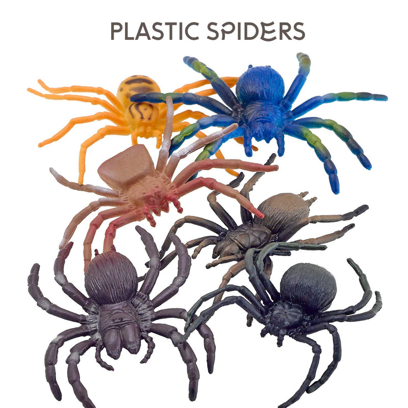 Kicko Plastic Spiders - Pack of 12 - 1.75 Inches - Assorted Colored Cool Arachnids -