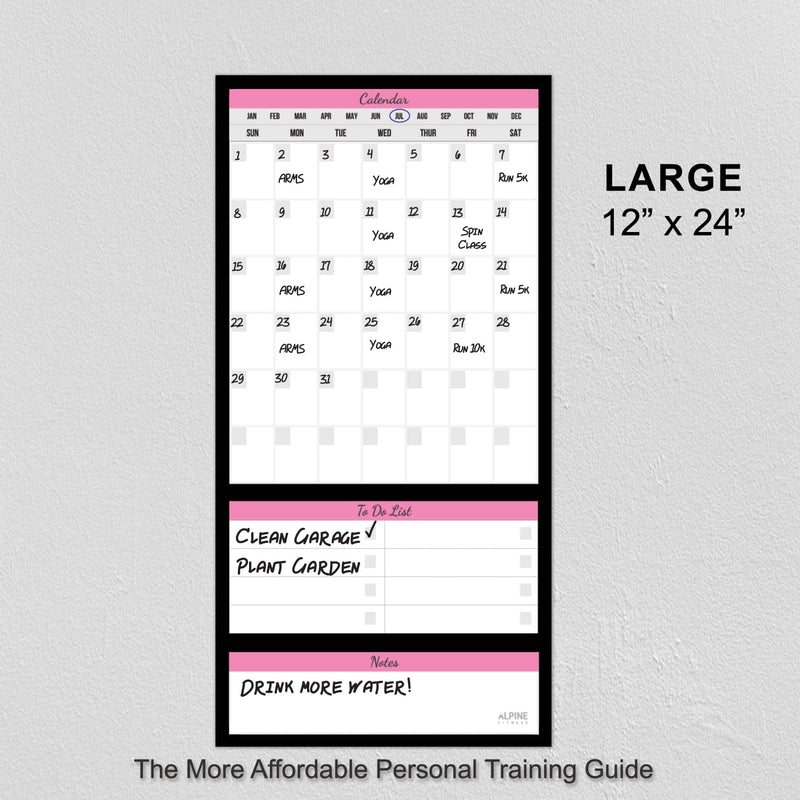 Dry Erase Workout Calendar Planner - Pink Workout Planner for Women with a Fitness